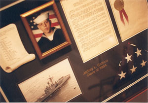 navy shadowbox frame closeup