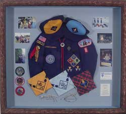 boy scout uniform in shadowbox frame